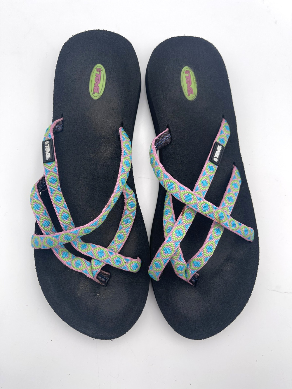 Teva Olowahu Women's Mush Flip Flops Pink Blue Strappy Sandals Size 10